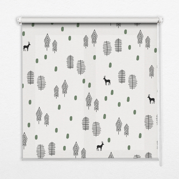 Blackout roller blind for window Drawn trees and deer