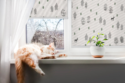 Blackout roller blind for window Drawn trees and deer