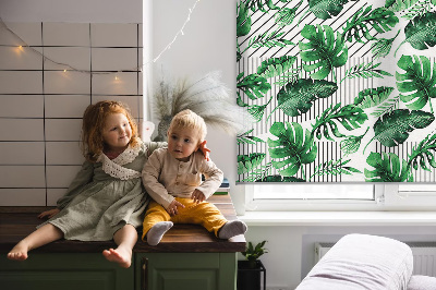 Fabric roller blind for window Tropical leaves