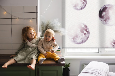 Blackout roller blind for window Gray planets