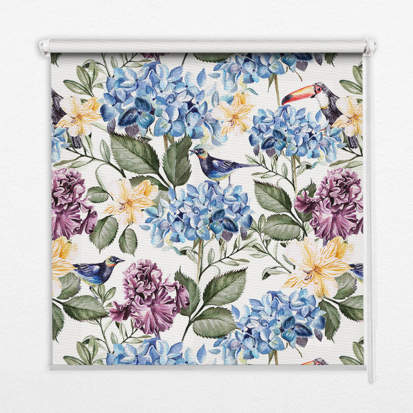 Blackout roller blind for window Toucans and flowers