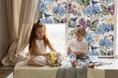 Blackout roller blind for window Toucans and flowers