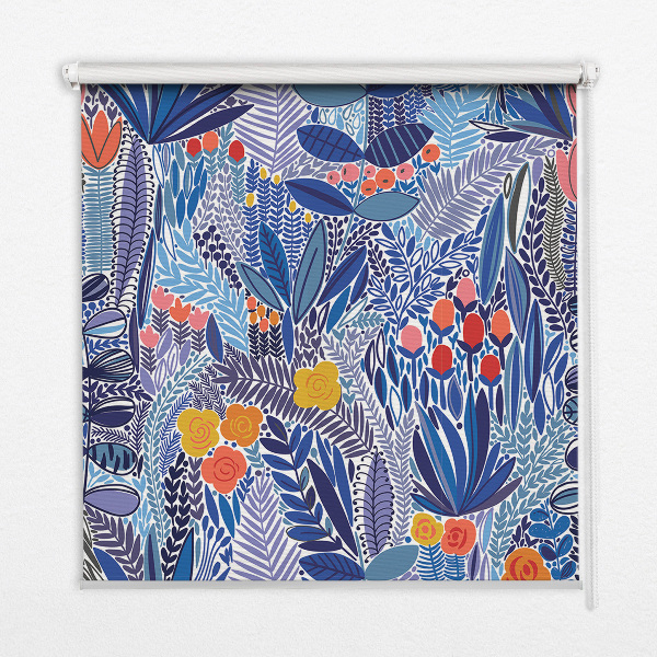 Fabric roller blind for window Colorful plants