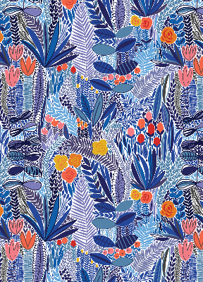 Fabric roller blind for window Colorful plants