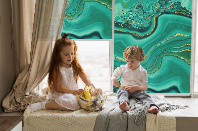 Fabric roller blind for window Green marble