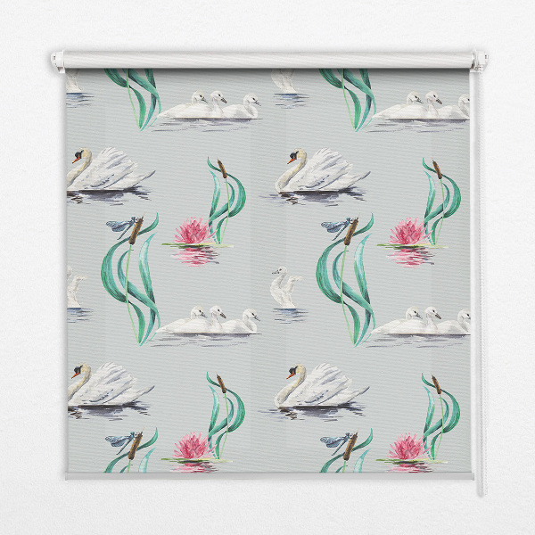 Blackout roller blind for window Swans and ducks