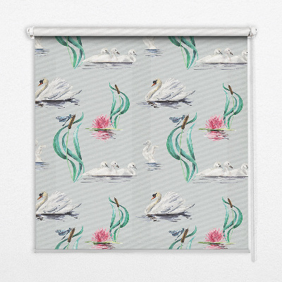 Blackout roller blind for window Swans and ducks