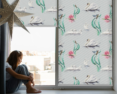 Blackout roller blind for window Swans and ducks