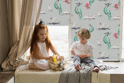 Blackout roller blind for window Swans and ducks