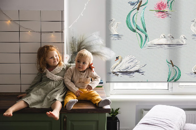 Blackout roller blind for window Swans and ducks