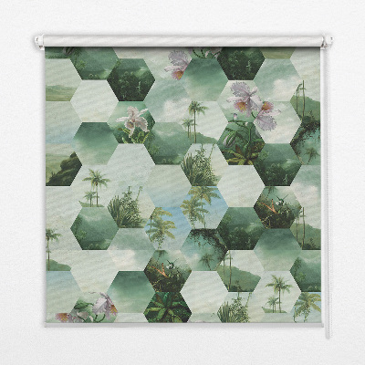 Fabric roller blind for window Green hexagons