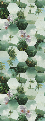 Fabric roller blind for window Green hexagons