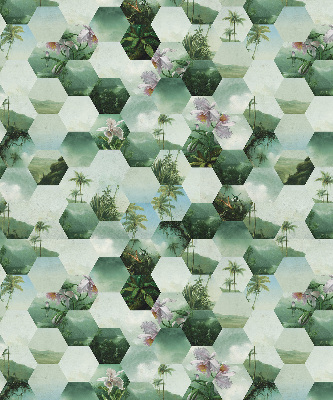 Fabric roller blind for window Green hexagons