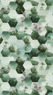 Fabric roller blind for window Green hexagons