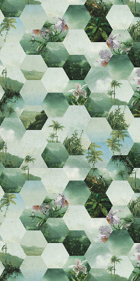 Fabric roller blind for window Green hexagons
