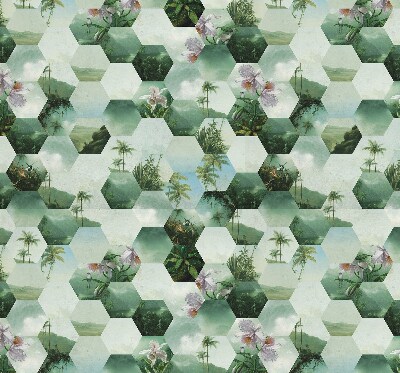 Fabric roller blind for window Green hexagons