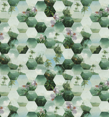 Fabric roller blind for window Green hexagons