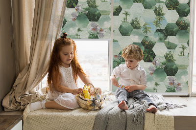 Fabric roller blind for window Green hexagons