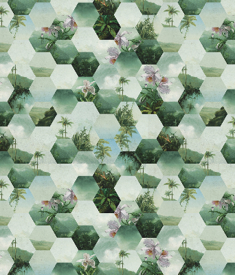 Fabric roller blind for window Green hexagons