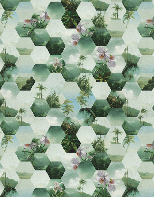 Fabric roller blind for window Green hexagons