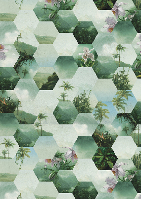 Fabric roller blind for window Green hexagons