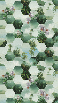 Fabric roller blind for window Green hexagons