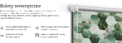 Fabric roller blind for window Green hexagons