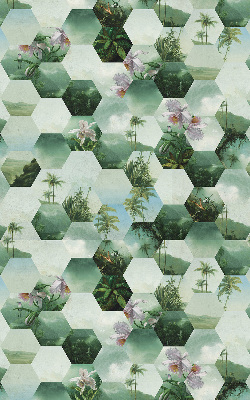 Fabric roller blind for window Green hexagons