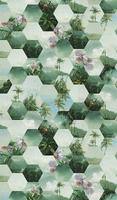 Fabric roller blind for window Green hexagons