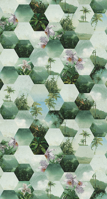Fabric roller blind for window Green hexagons