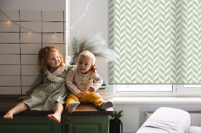Fabric roller blind for window Green herringbone