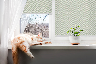 Fabric roller blind for window Green herringbone