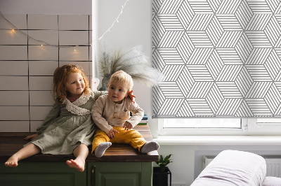 Fabric roller blind for window 3D striped squares