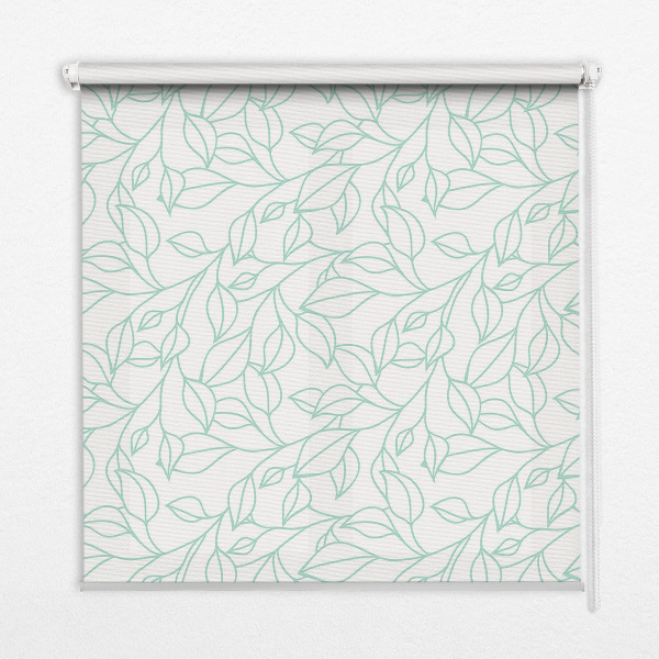 Fabric roller blind for window Turquoise leaves