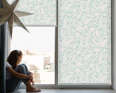 Fabric roller blind for window Turquoise leaves