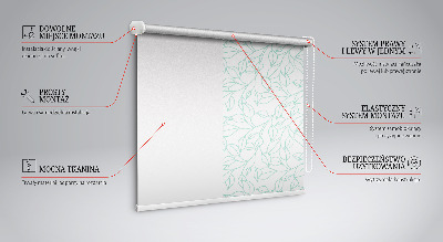 Fabric roller blind for window Turquoise leaves
