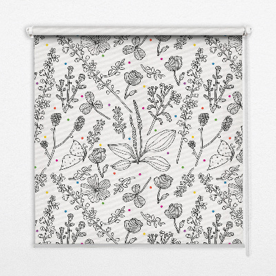 Fabric roller blind for window Drawn plants