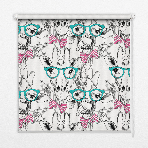Blackout roller blind for window Giraffe with glasses