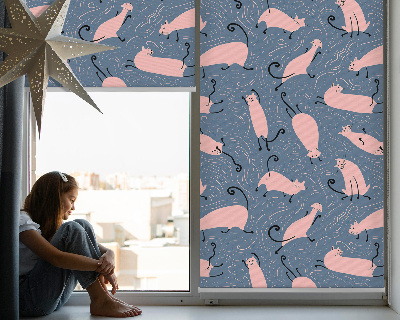 Blackout roller blind for window Pink cats