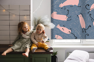 Blackout roller blind for window Pink cats