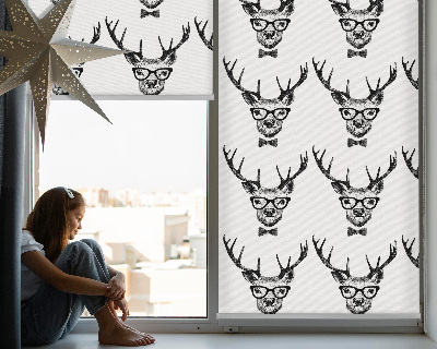 Fabric roller blind for window Reindeer with glasses