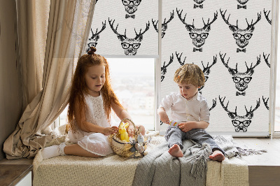 Fabric roller blind for window Reindeer with glasses