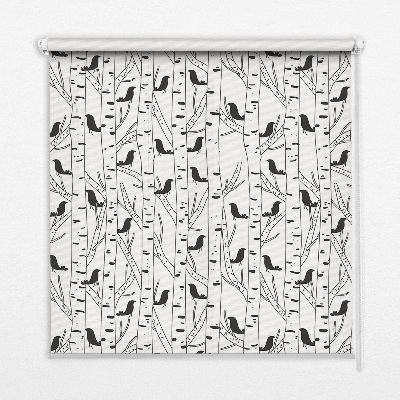 Fabric roller blind for window Drawn birds and trees