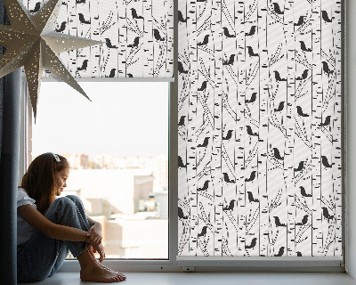 Fabric roller blind for window Drawn birds and trees