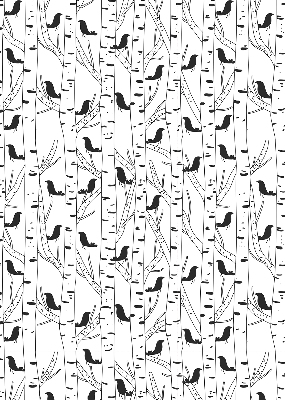 Fabric roller blind for window Drawn birds and trees