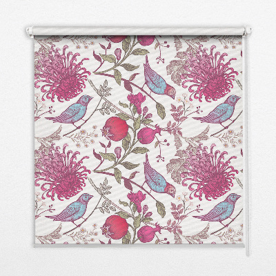 Blackout roller blind Colorful birds among the flowers