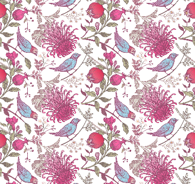 Blackout roller blind Colorful birds among the flowers