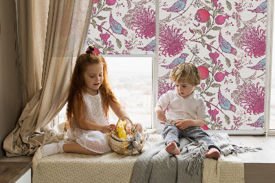 Blackout roller blind Colorful birds among the flowers