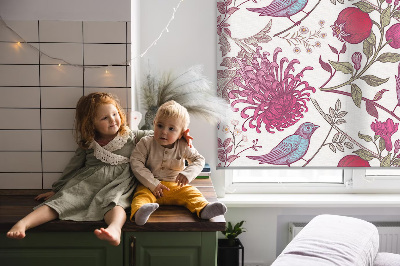 Blackout roller blind Colorful birds among the flowers