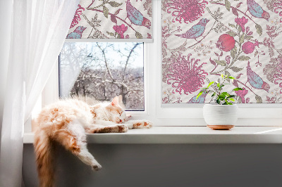 Blackout roller blind Colorful birds among the flowers